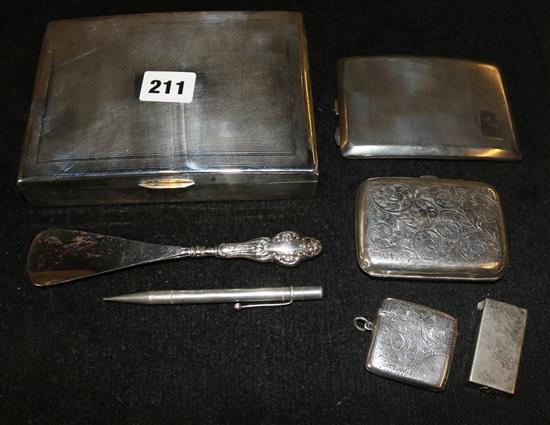 Silver cigarette cases, vesta case, etc.